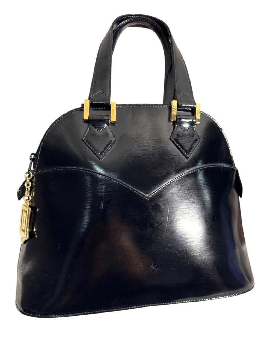 Yves Saint Laurent Black Patent Leather Satchel Italy MSRP $1795
